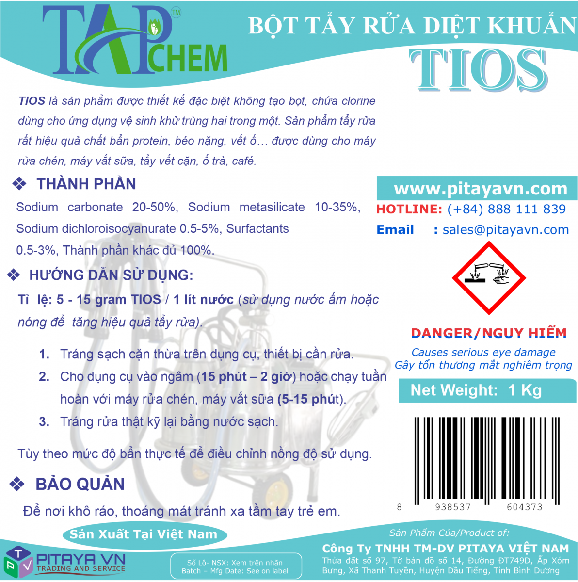 BỘT RỬA DIỆT KHUẨN MÁY VẮT SỮA TIOS